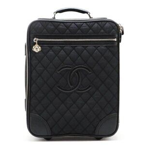 CHANEL CC Quilted Nylon Luggage Carry-on Trolley Wheels Travel Bag Baggage Tote